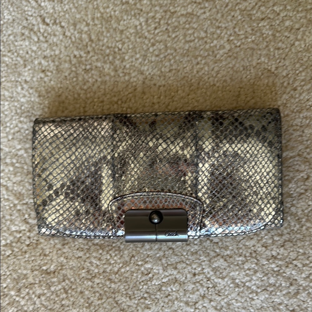 Coach Silver and Gold Wallet with Snakeskin Pattern